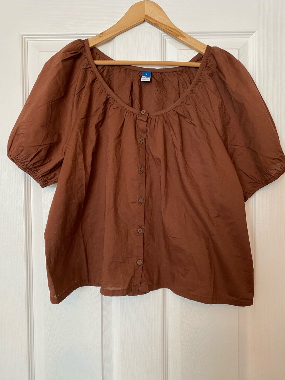 Old Navy Brown Button-Front Puff Sleeve Blouse